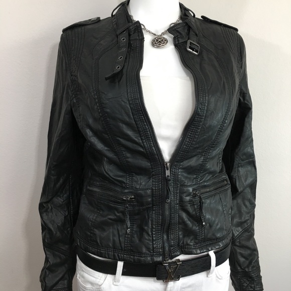 • ZARA Biker Moto Faux Vegan Leather Collar Jacket - Picture 2 of 8